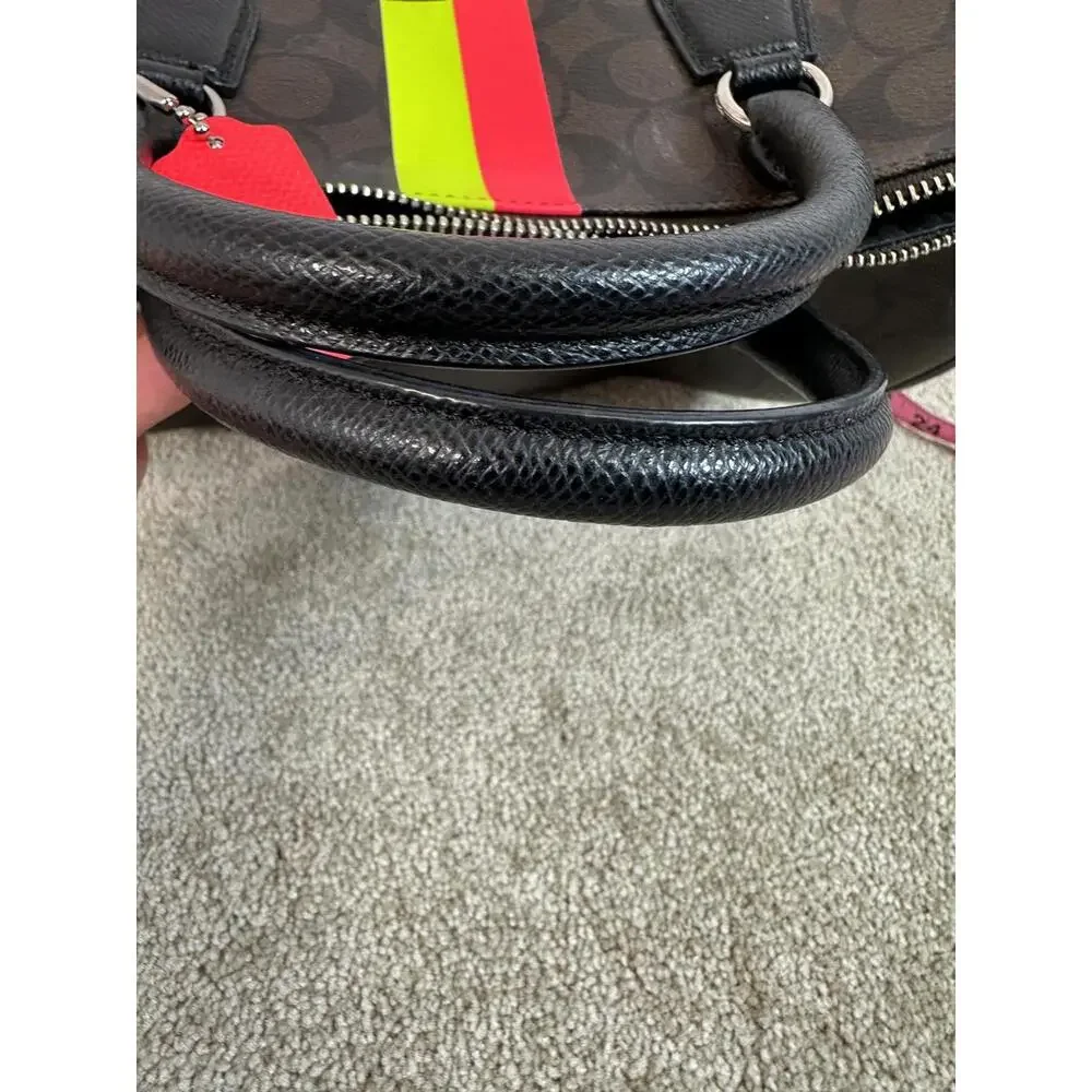 Coach Signature Double Stripe Bennett Heritage Satchel Mahogany Purse - Picture 11 of 12